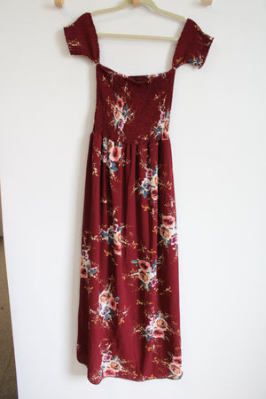 Maroon Floral Smocked Dress | L