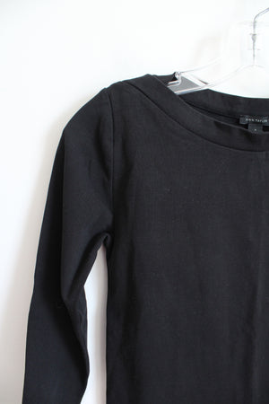 Ann Taylor Wide Neck Solid Black Top | S