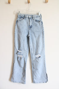 H&M High Waisted Wide Leg Distressed Light Wash Jeans | Youth 14