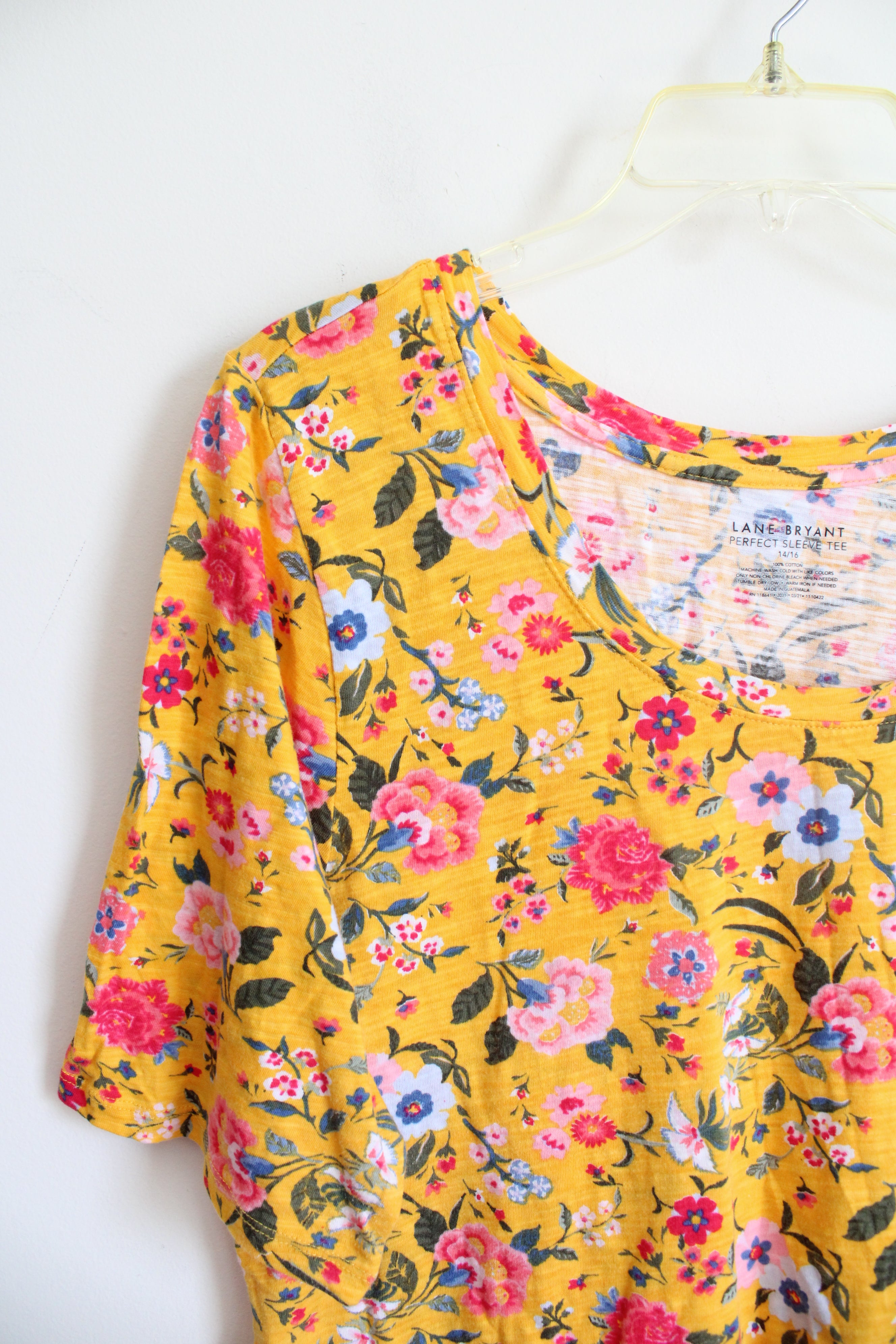 Lane Bryant Gold Yellow Floral Perfect Sleeve Top | 14/16