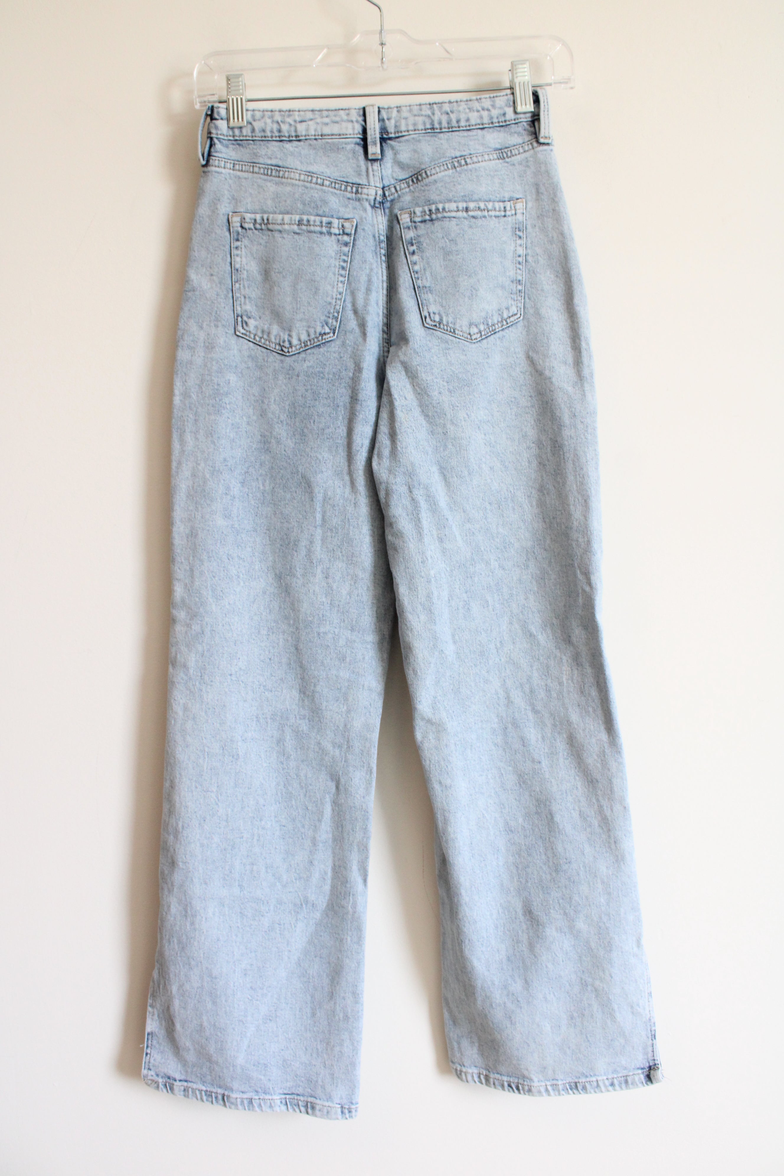 H&M High Waisted Wide Leg Distressed Light Wash Jeans | Youth 14