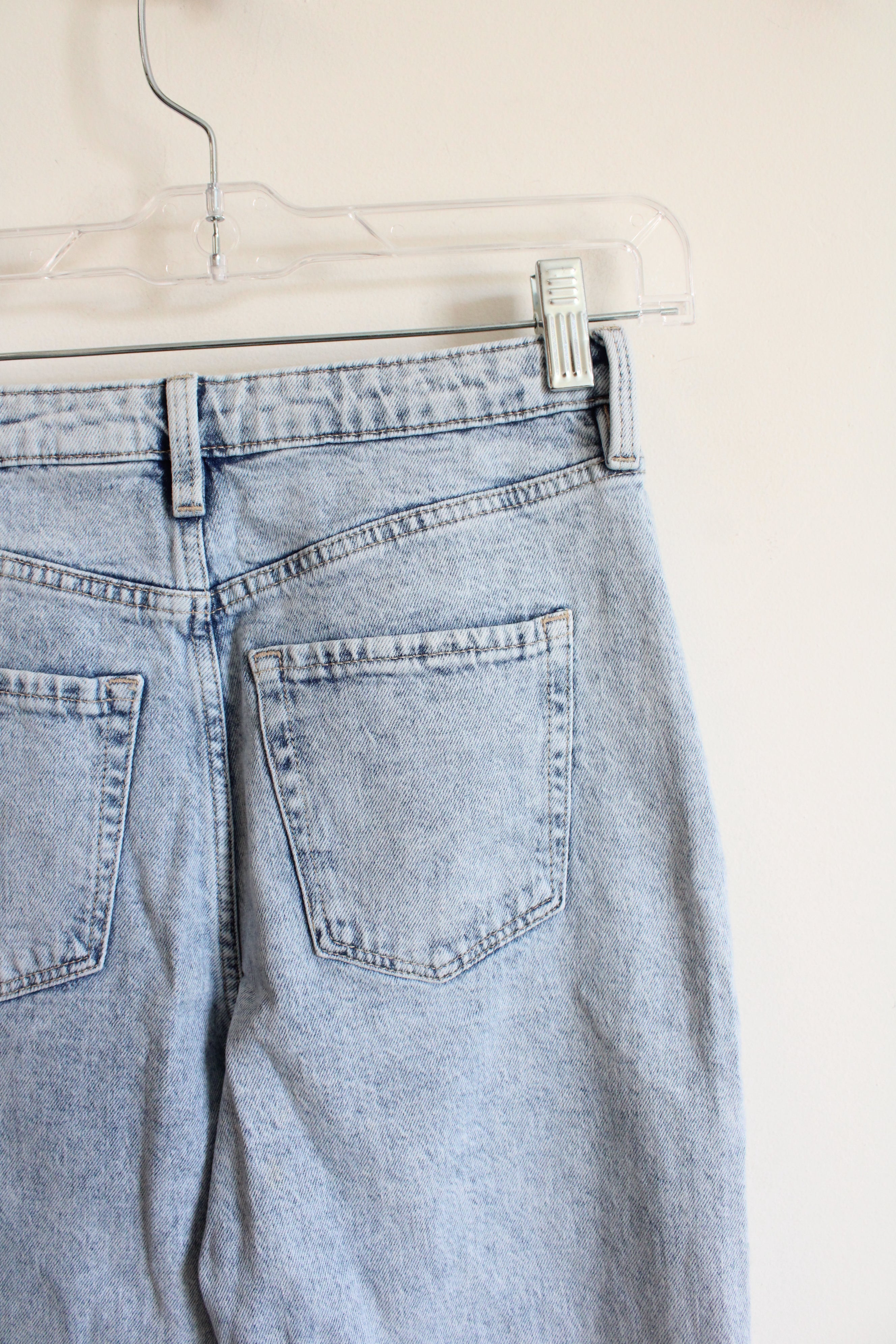 H&M High Waisted Wide Leg Distressed Light Wash Jeans | Youth 14