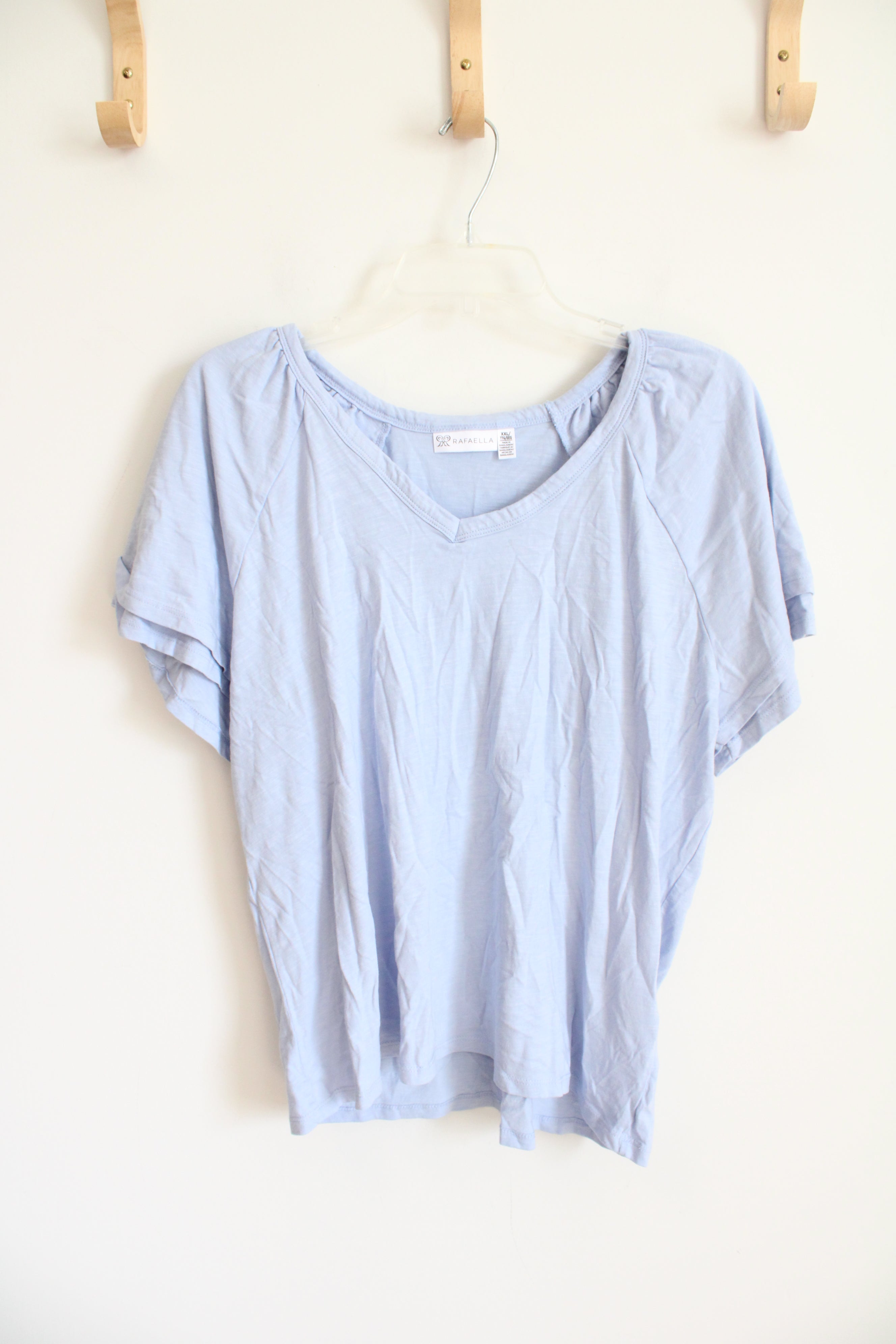 Rafaella Light Blue Layered Sleeve V-Neck Top | XXL