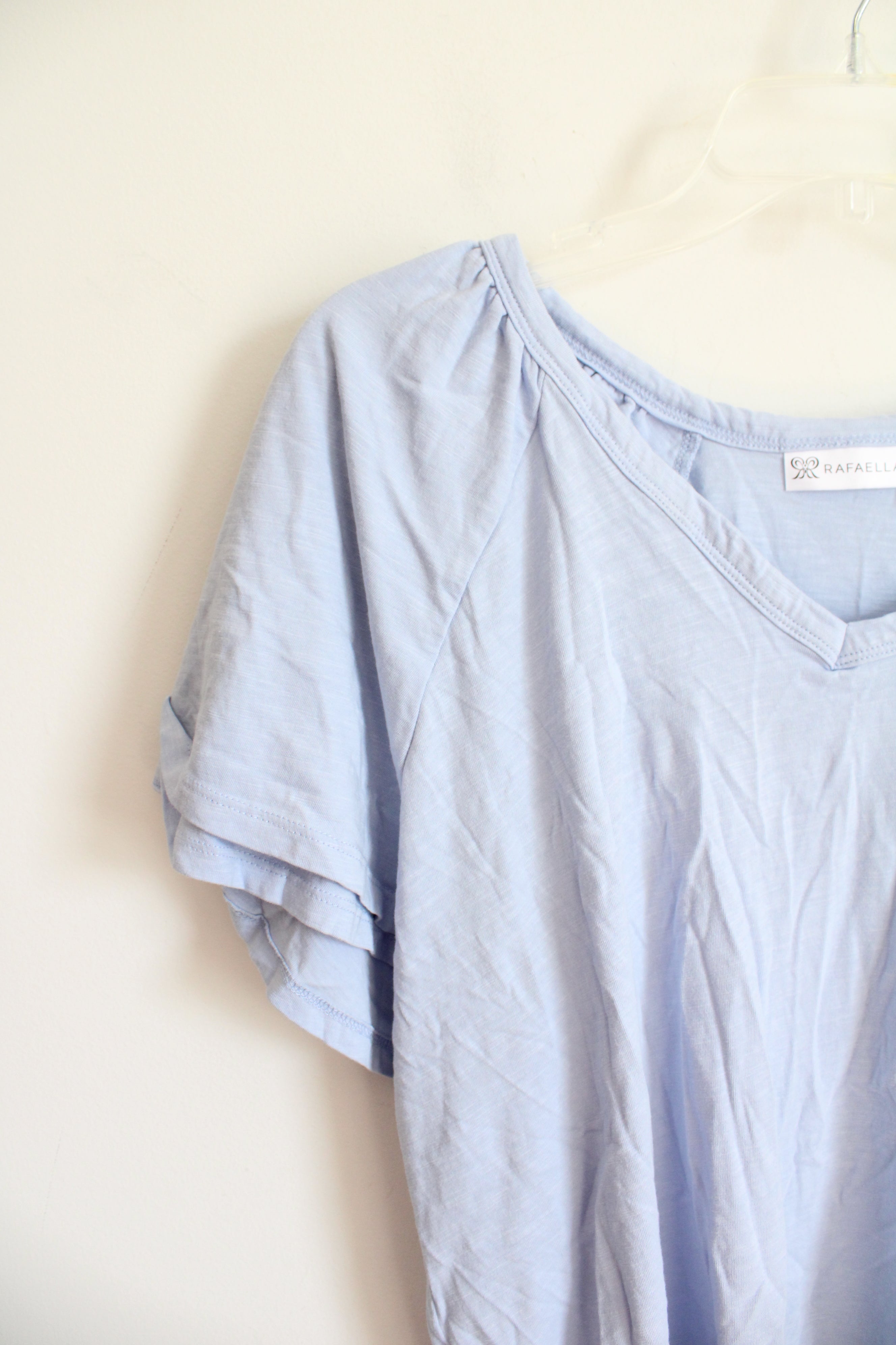 Rafaella Light Blue Layered Sleeve V-Neck Top | XXL