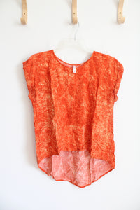 Xhilaration Orange Patterned Cuffed Sleeved Top | L