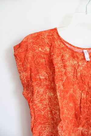 Xhilaration Orange Patterned Cuffed Sleeved Top | L