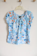 Ralph Lauren Blue Orange Patterned Peasant Top | M