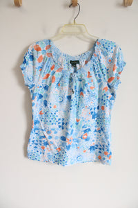 Ralph Lauren Blue Orange Patterned Peasant Top | M