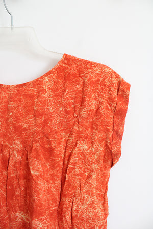 Xhilaration Orange Patterned Cuffed Sleeved Top | L