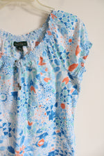 Ralph Lauren Blue Orange Patterned Peasant Top | M