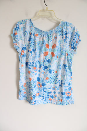 Ralph Lauren Blue Orange Patterned Peasant Top | M