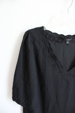 Ann Taylor Black Embroidered Eyelet Edged Top | L