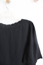 Ann Taylor Black Embroidered Eyelet Edged Top | L