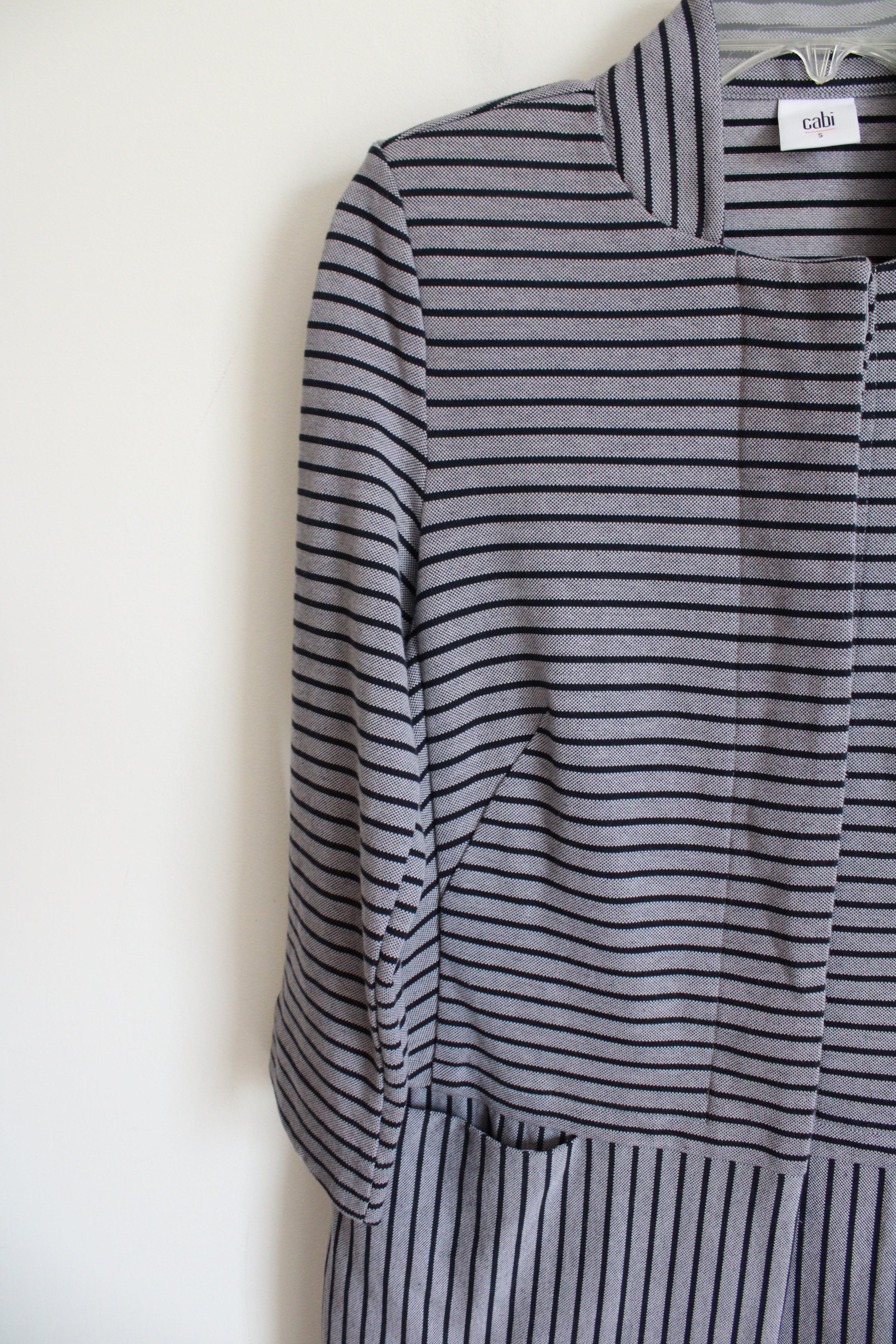 Cabi Navy Blue White Striped Car Coat Jacket | S