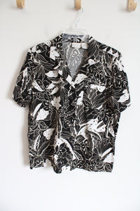 Erika Black Tropical Print Vintage Top | M