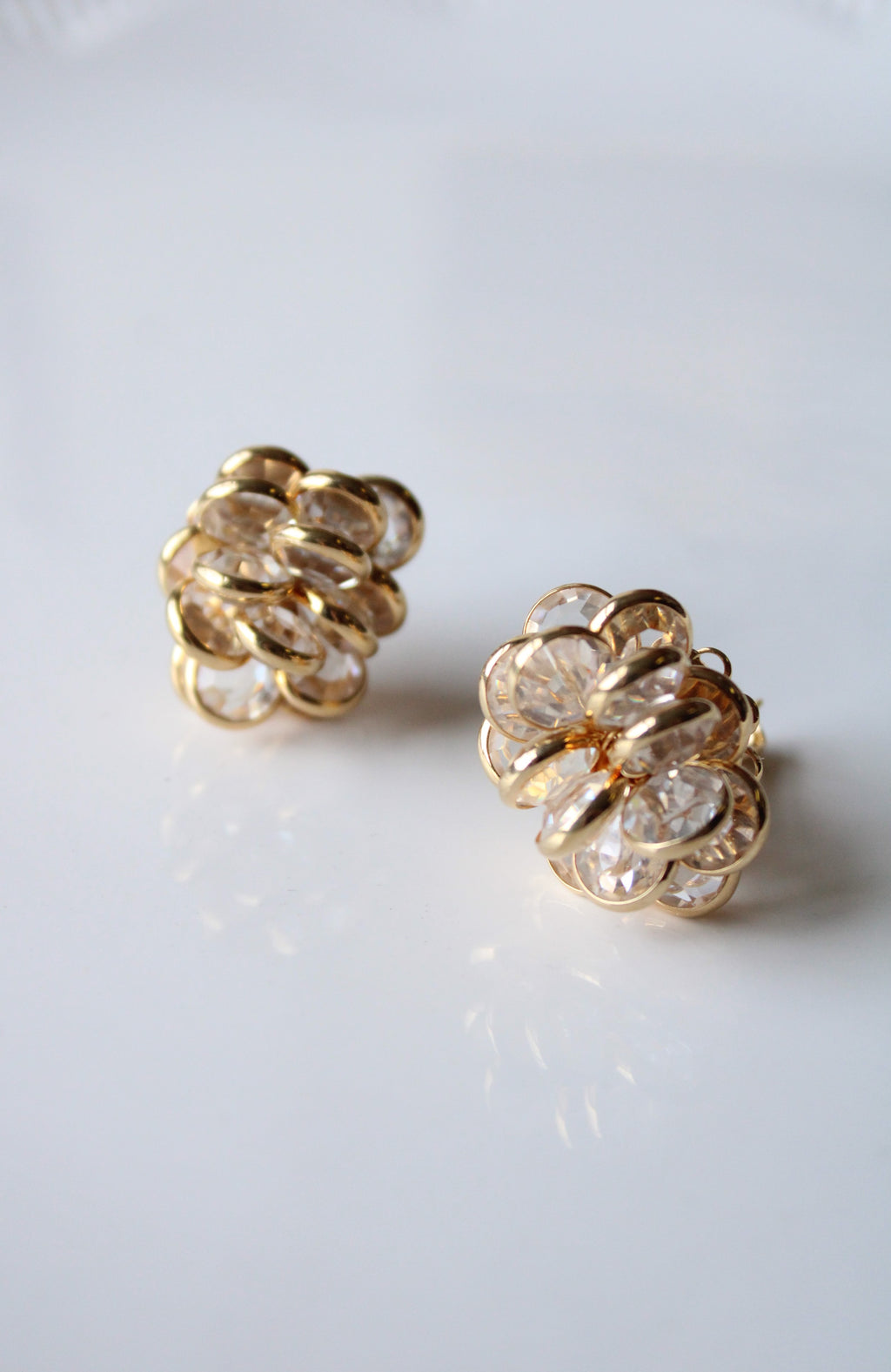 Crystal Cluster Gold Pinecone Style Design Clip On Earrings