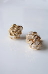 Crystal Cluster Gold Pinecone Style Design Clip On Earrings