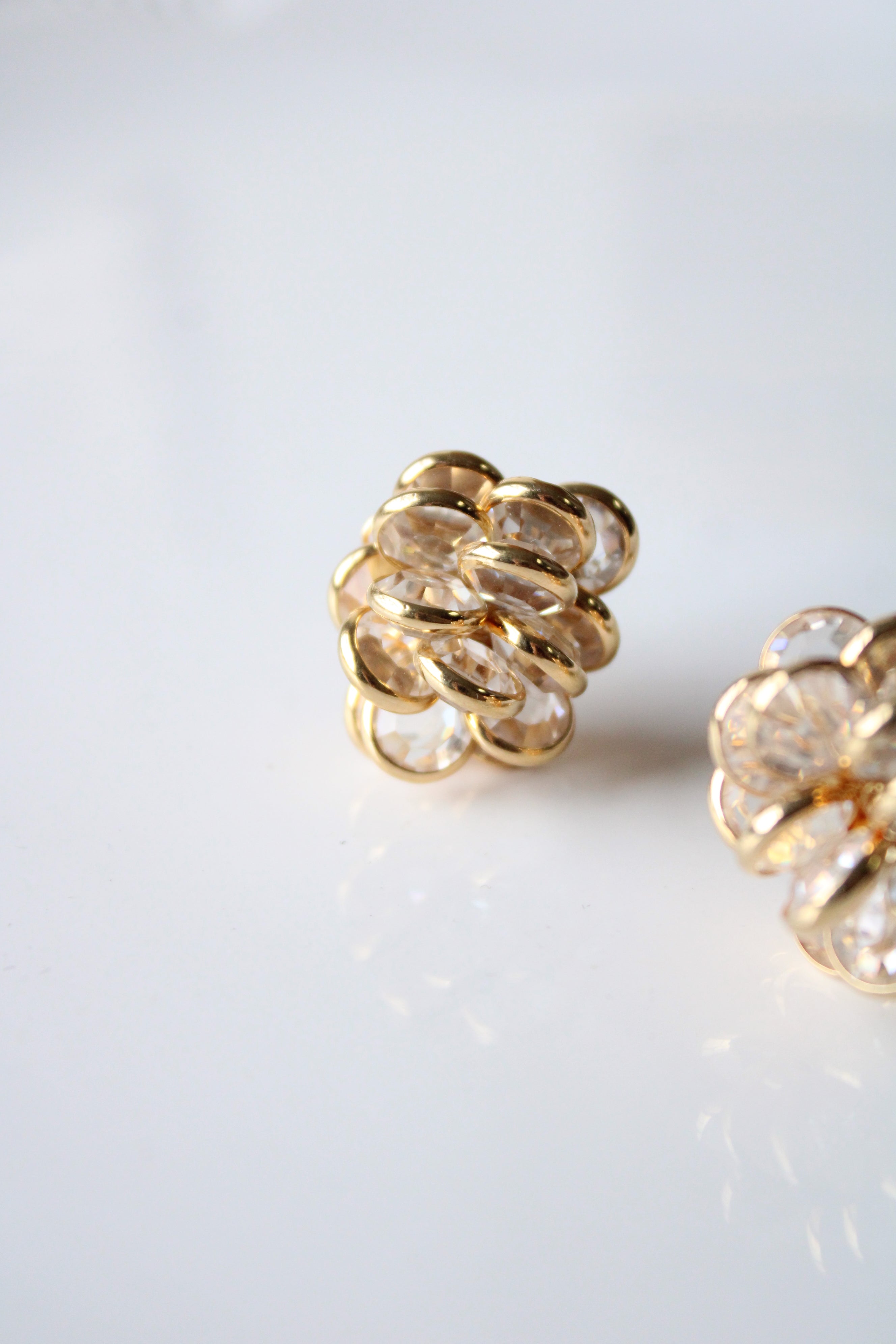 Crystal Cluster Gold Pinecone Style Design Clip On Earrings