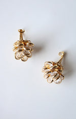 Crystal Cluster Gold Pinecone Style Design Clip On Earrings