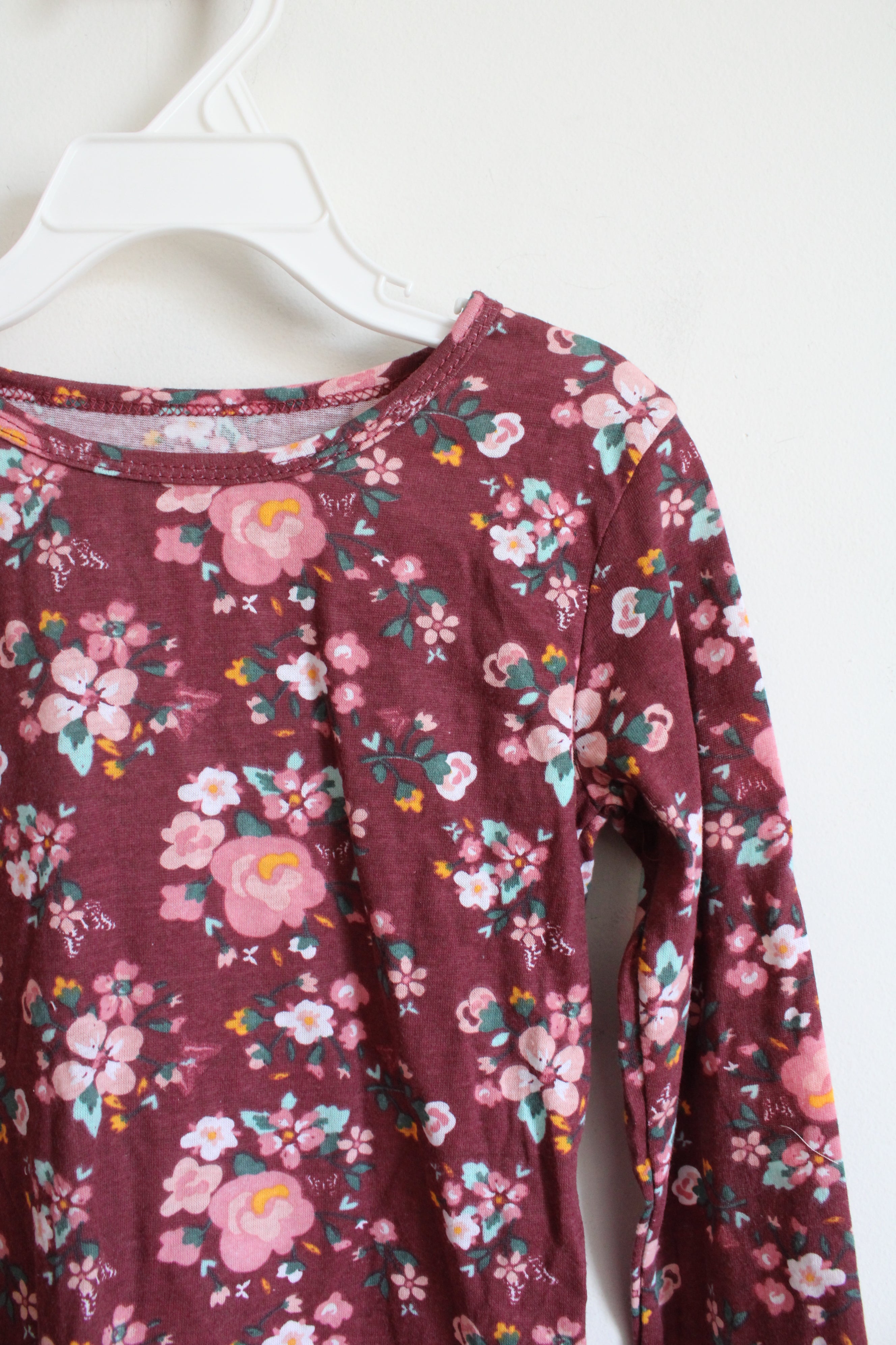 Colette Lilly Maroon Pink Floral Long Sleeved Shirt | Youth M (5/6)