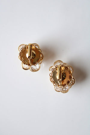 Crystal Cluster Gold Pinecone Style Design Clip On Earrings