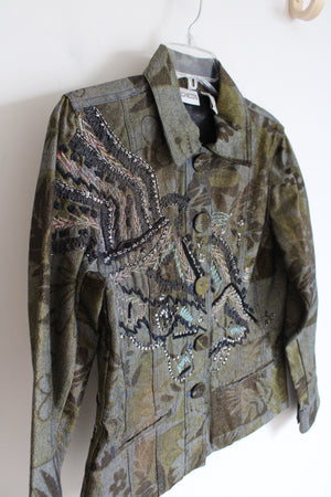 Chico's Olive Gray Embellished Jacket | 0