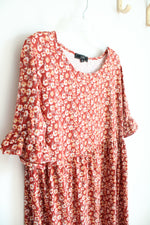 Vibe Sportswear Terracotta Orange Floral Ruffled Sleeve Dress | 2X