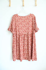 Vibe Sportswear Terracotta Orange Floral Ruffled Sleeve Dress | 2X