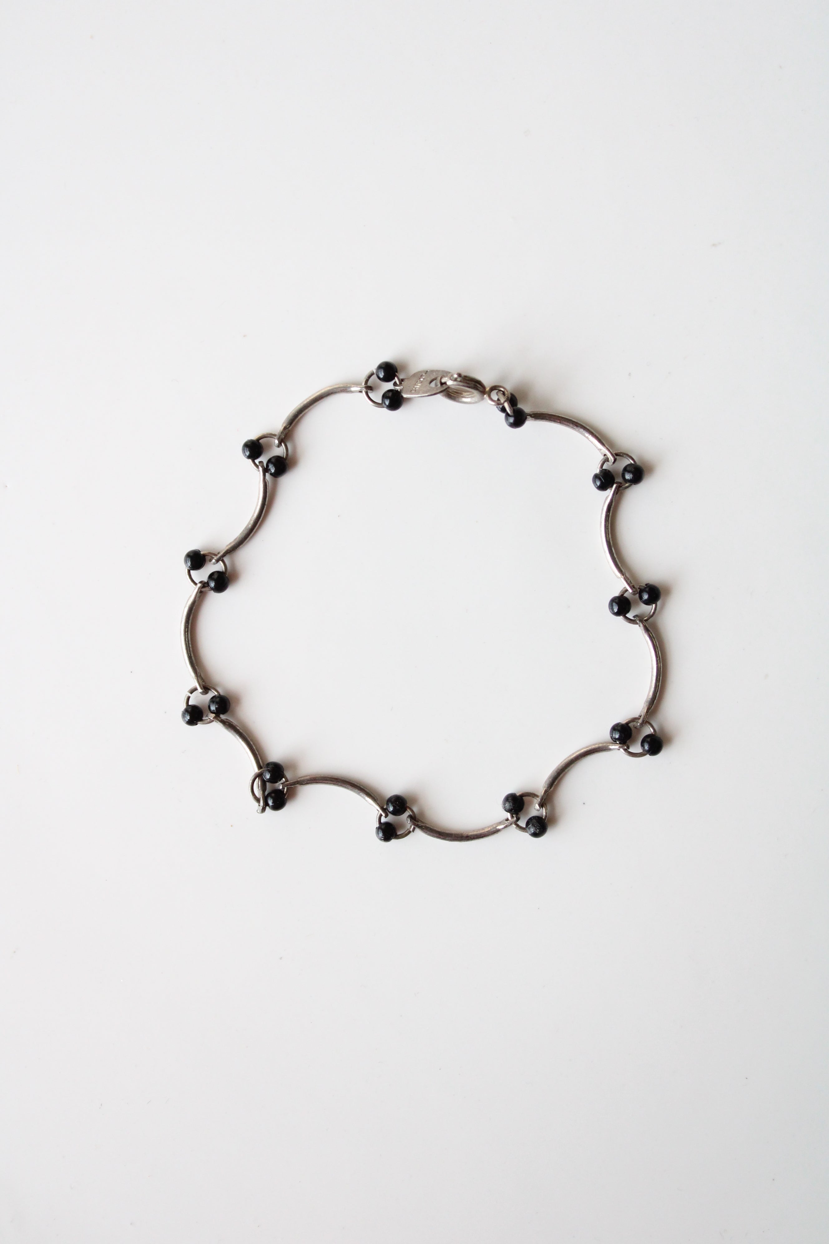 Silver Black Beaded Vine Chain Bracelet