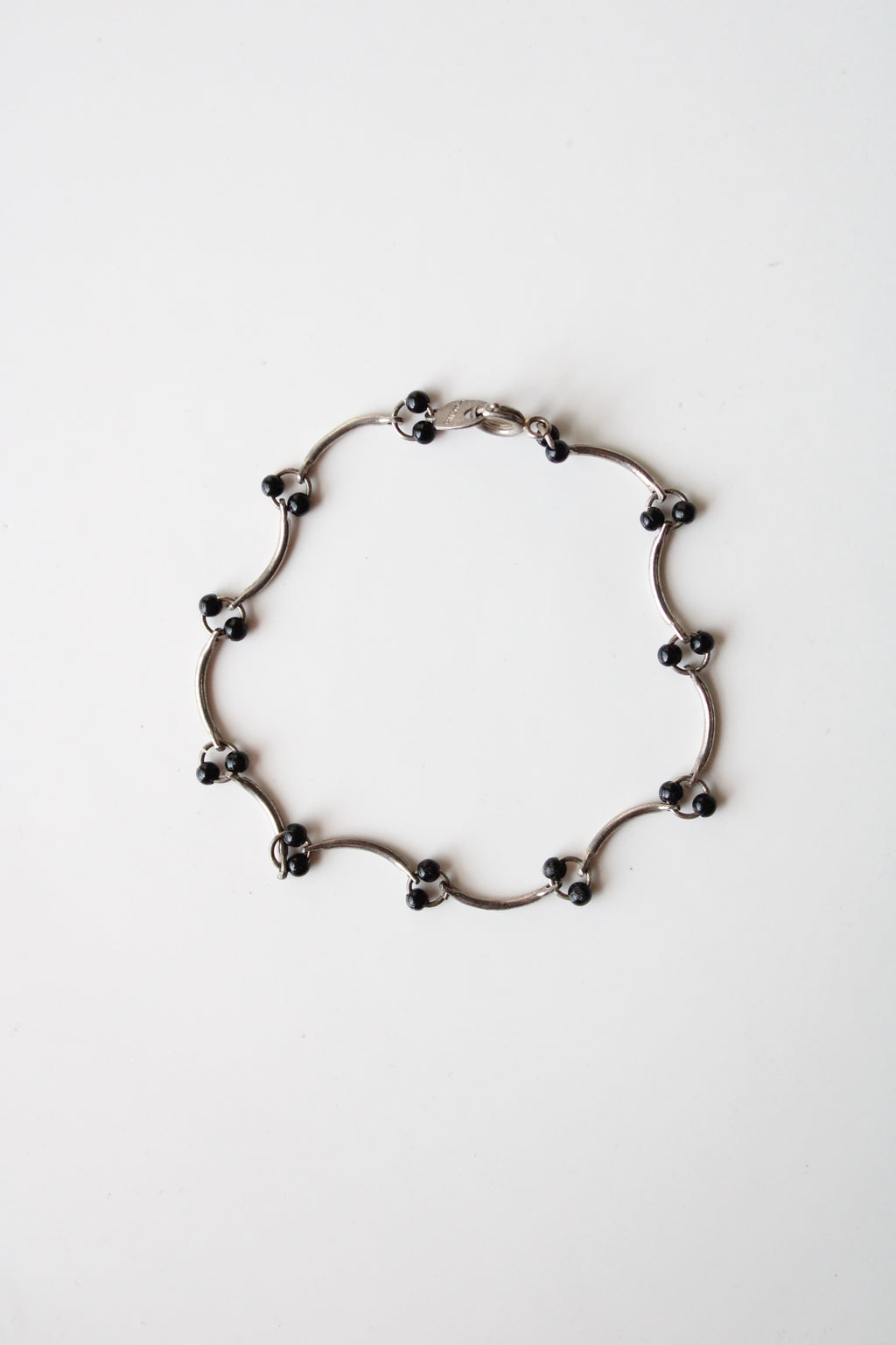 Silver Black Beaded Vine Chain Bracelet