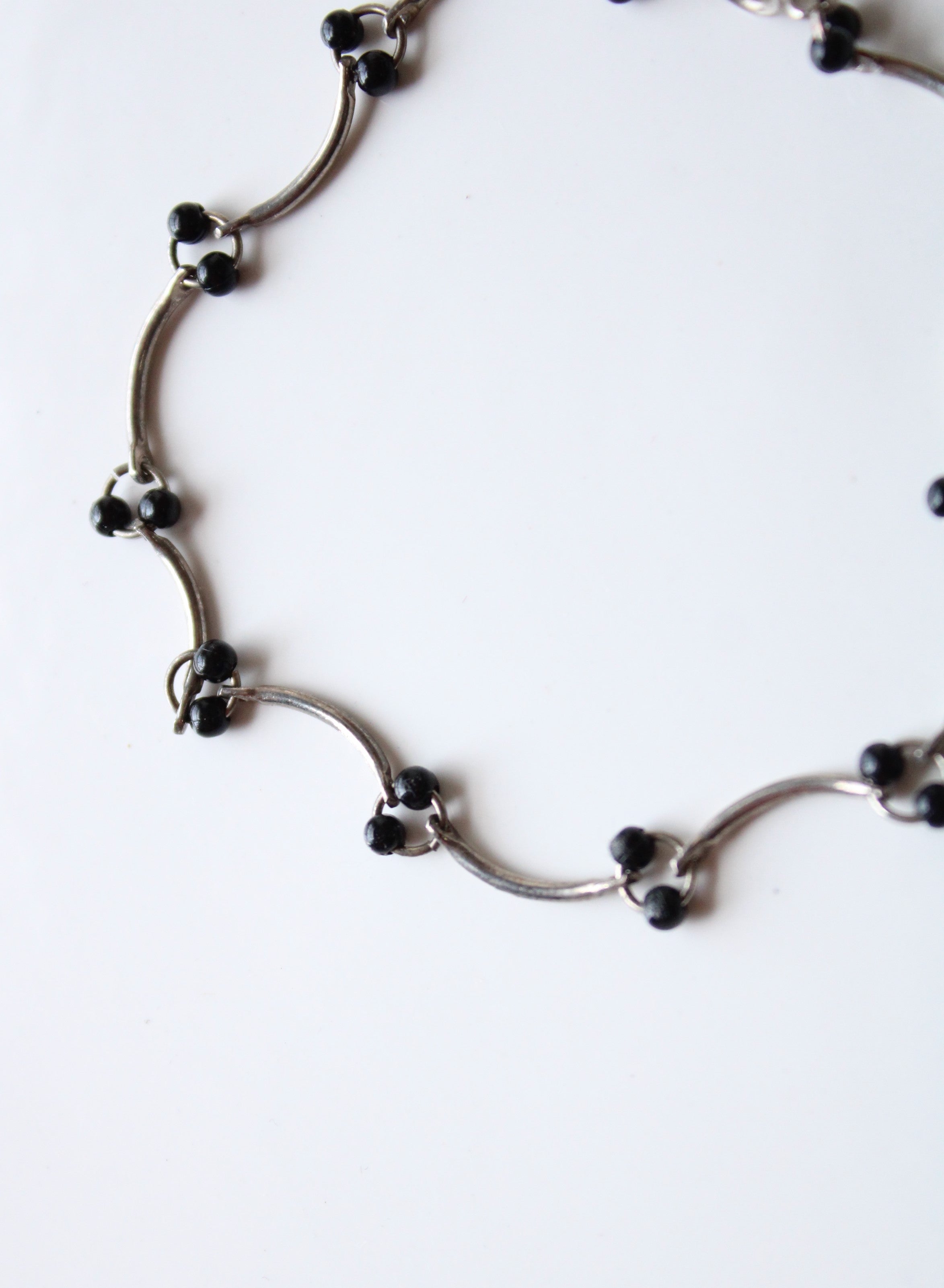 Silver Black Beaded Vine Chain Bracelet