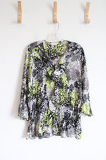 CJ Banks Black and Green Patterned Blouse | XL