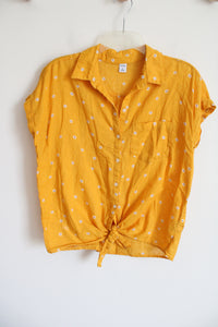 Old Navy Yellow Floral Linen Blend Front Tie Daisy Top | M