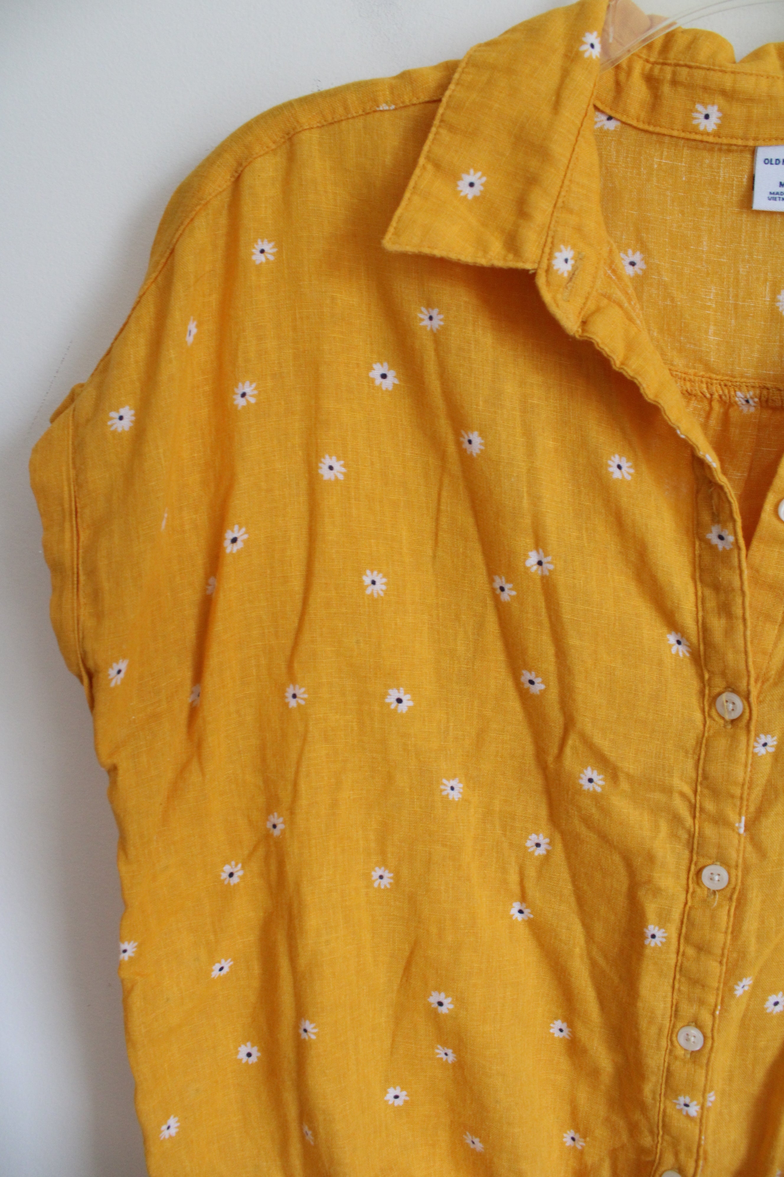 Old Navy Yellow Floral Linen Blend Front Tie Daisy Top | M