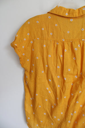 Old Navy Yellow Floral Linen Blend Front Tie Daisy Top | M