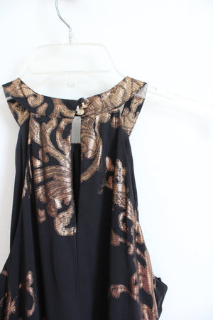 One Heart Clothing Los Angeles Black & Bronze Shimmer Halter Neck Dress | M