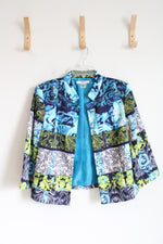 Alia Petite Blue Patterned Open Faced Jacket | 12P