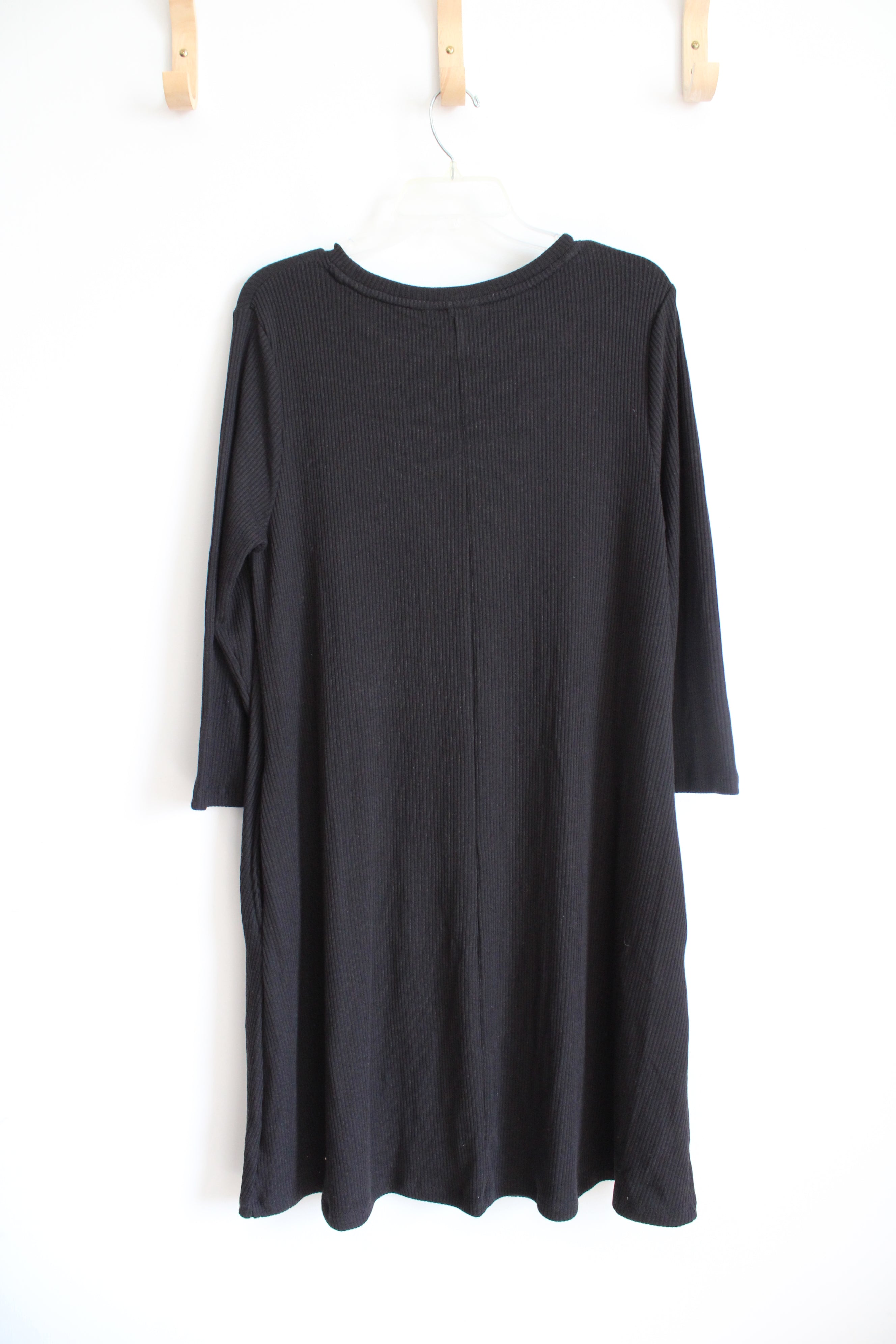 Time And Tru Black Long Sleeved Ribbed Dress | L (12-14)