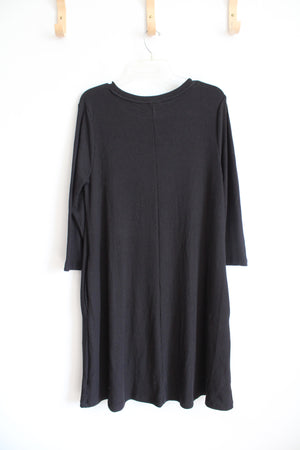 Time And Tru Black Long Sleeved Ribbed Dress | L (12-14)