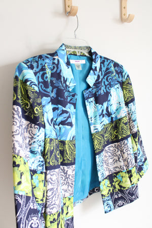 Alia Petite Blue Patterned Open Faced Jacket | 12P