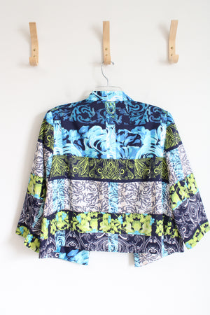 Alia Petite Blue Patterned Open Faced Jacket | 12P