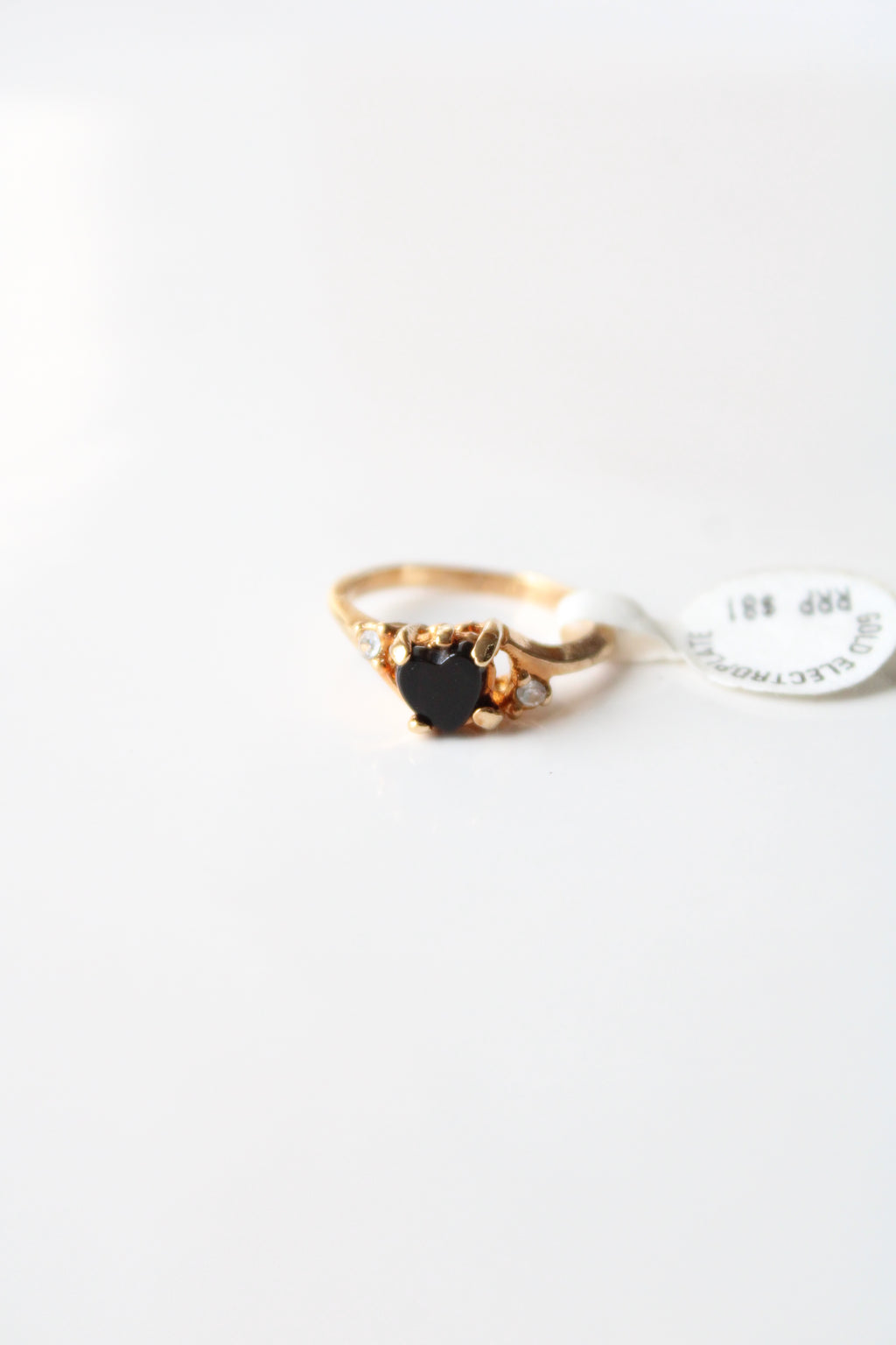 NEW Gold Electroplate Black Onyx Heart Ring | Size 6