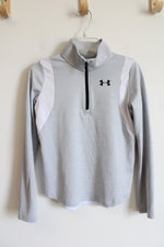 Under Armour Light Gray Quarter Zip Partial Mesh Back Athletic Jacket | Youth M (10/12)