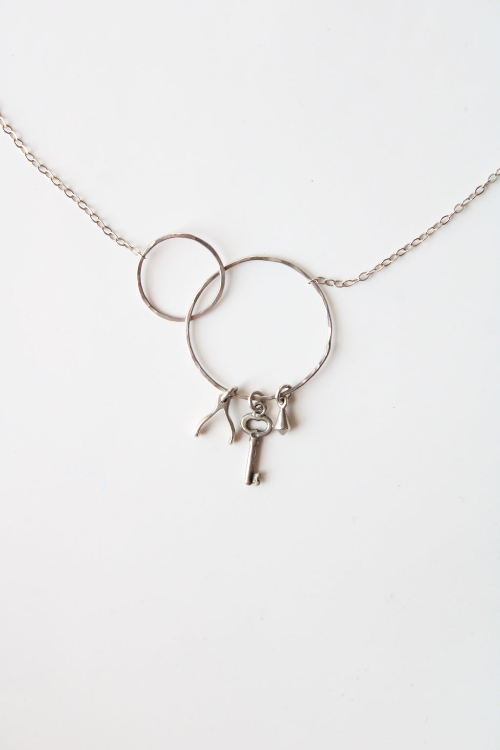 Wishbone & Key Pendant Delicate Sterling Silver Necklace