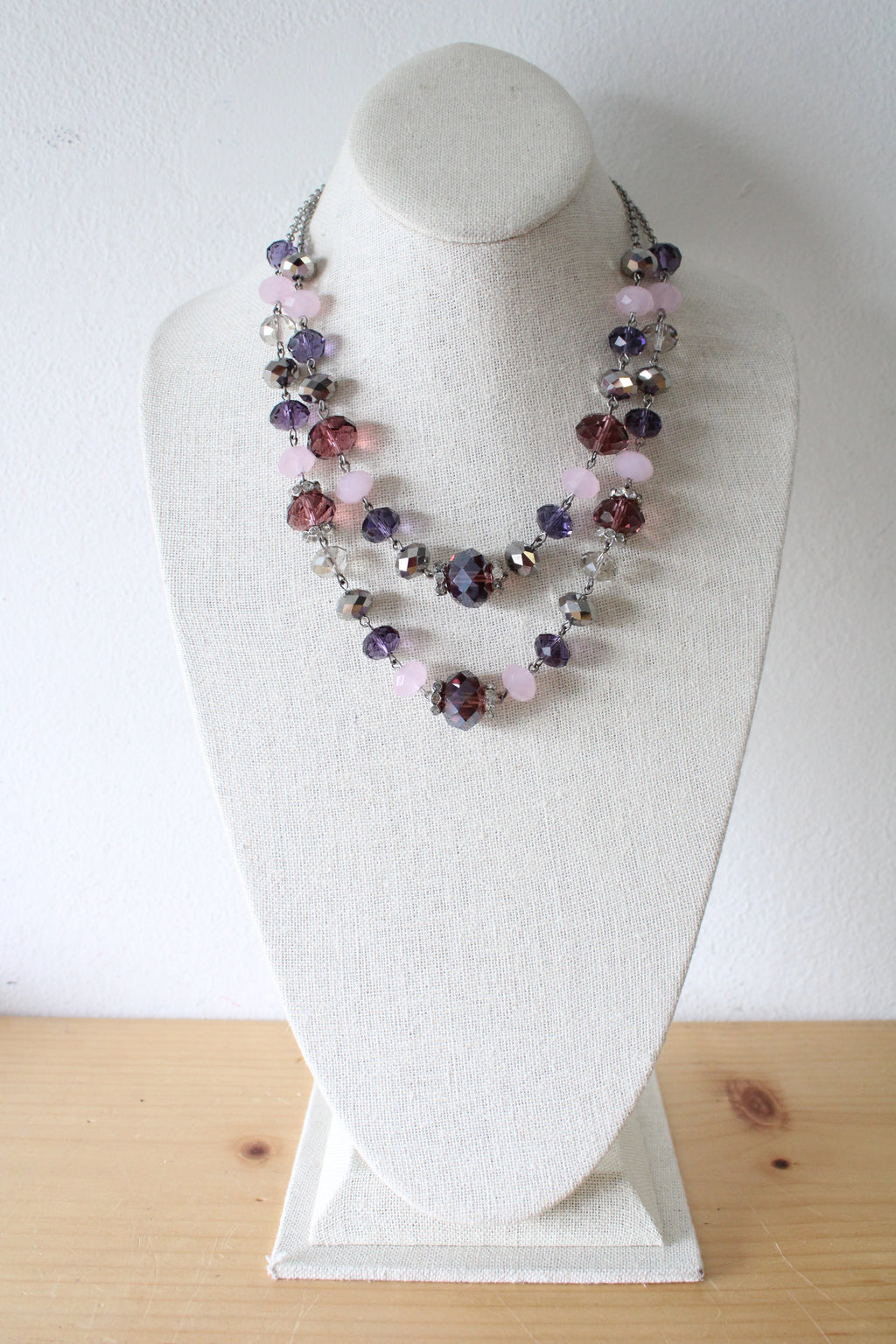 Trifari Purple Glass Beaded Layered Necklace