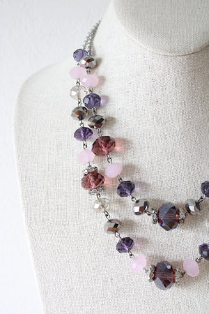 Trifari Purple Glass Beaded Layered Necklace