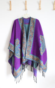 Purple Fringed Poncho Cardigan | OS