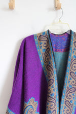 Purple Fringed Poncho Cardigan | OS