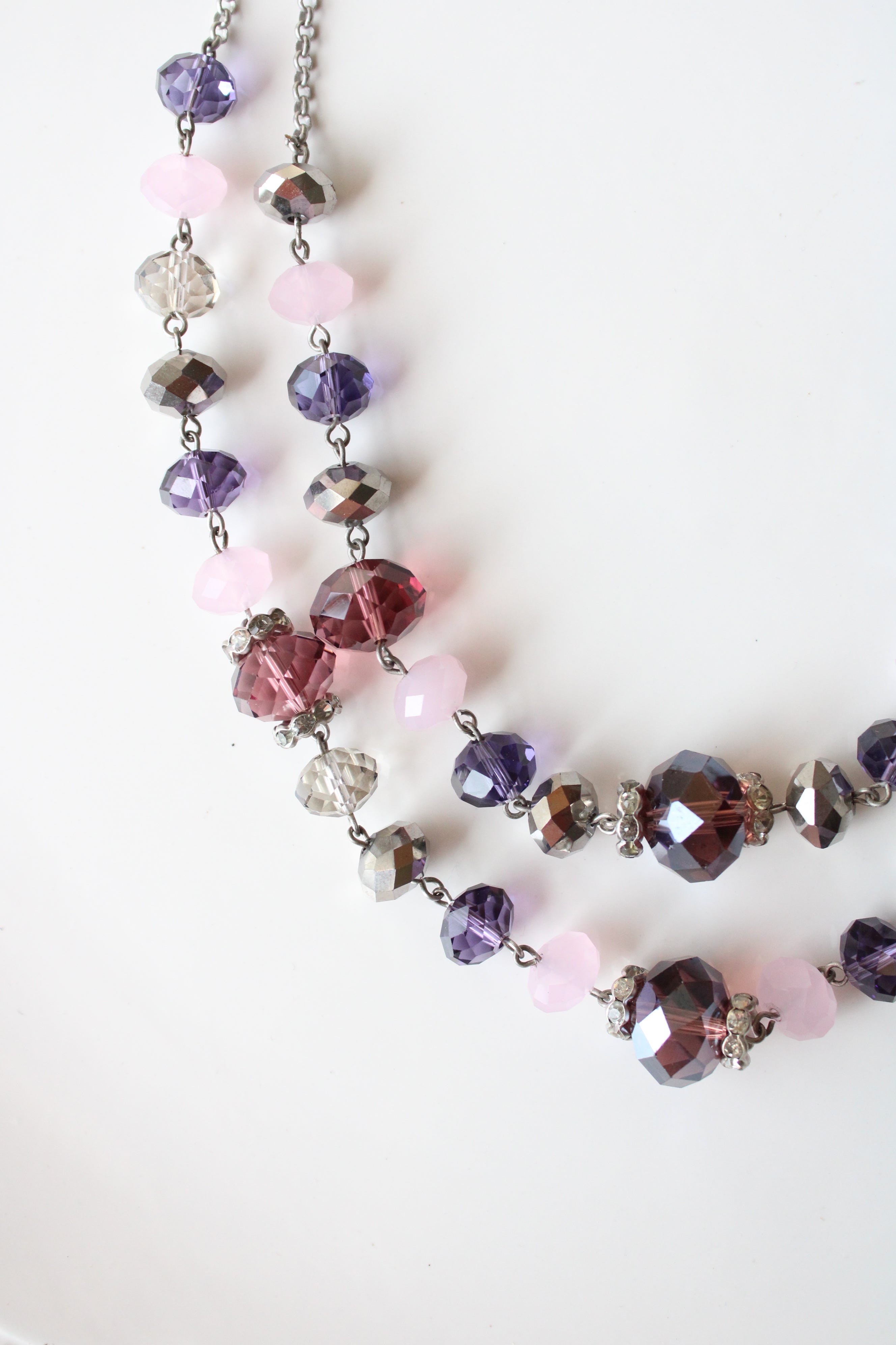 Trifari Purple Glass Beaded Layered Necklace