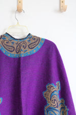 Purple Fringed Poncho Cardigan | OS